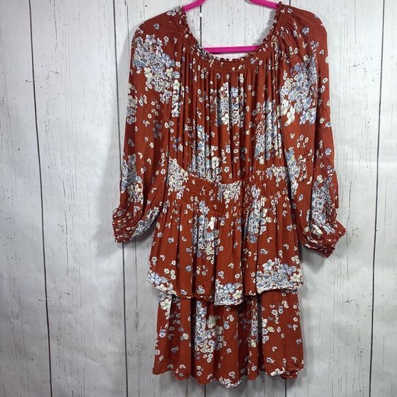 Urban Outfitters Floral Boho Cottagecore Mini Dress Off Shoulder Smocked Size L - Picture 15 of 15